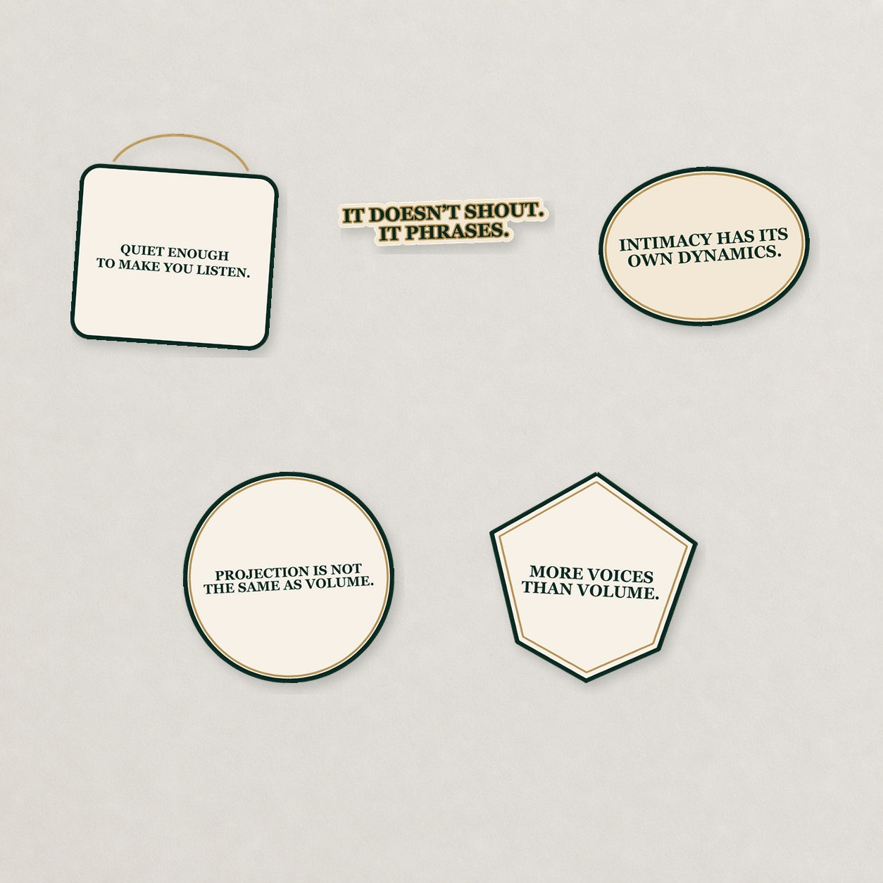 Quiet Dynamics Sticker Pack — Light Edition on a neutral studio background