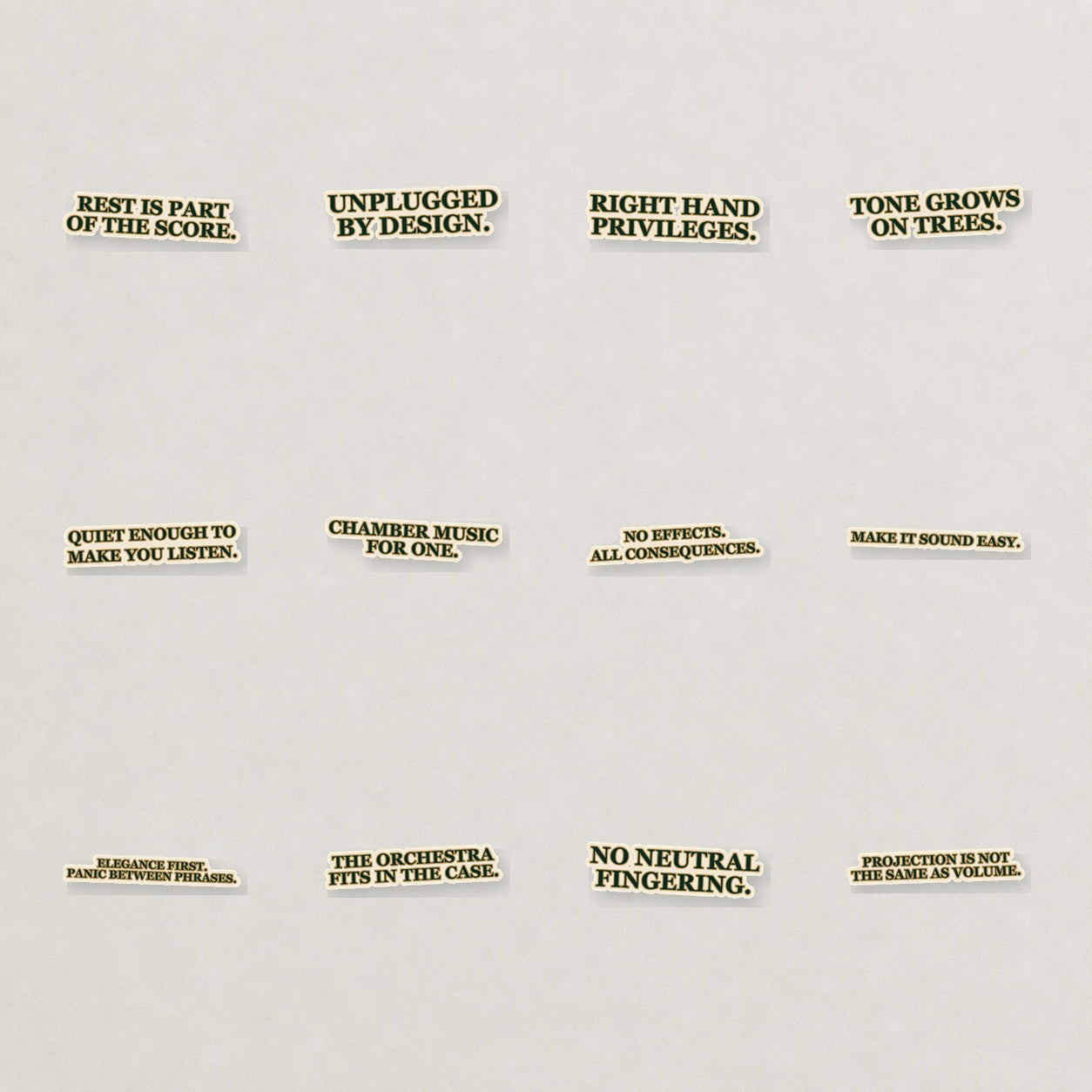 Sprucely Lettering Sticker Set — Warm Ivory on a neutral studio background
