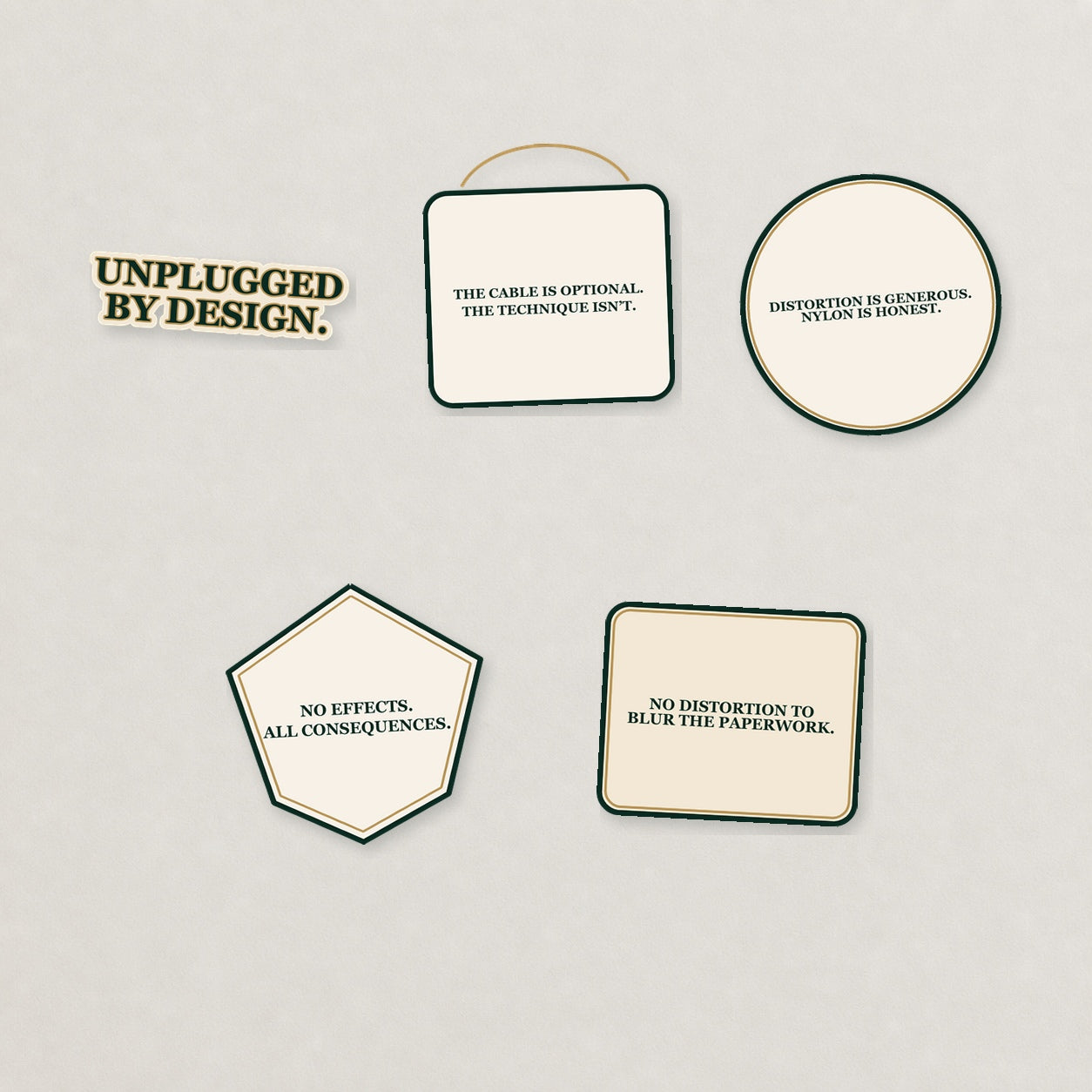 Unplugged & Honest Sticker Pack — Light Edition on a neutral studio background