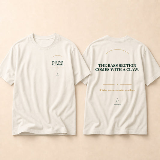 The Bass Claw T-Shirt — Warm Ivory Edition, matching the dark-edition design on a warm cream background
