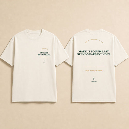Make It Sound Easy T-Shirt — Warm Ivory Edition, matching the dark-edition design on a warm cream background