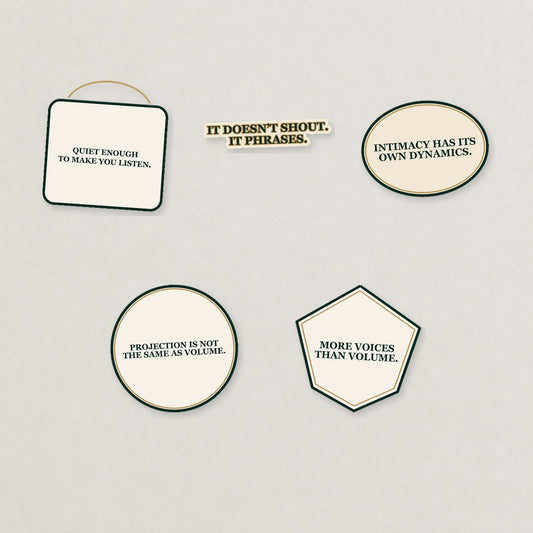 Quiet Dynamics Sticker Pack — Light Edition on a neutral studio background