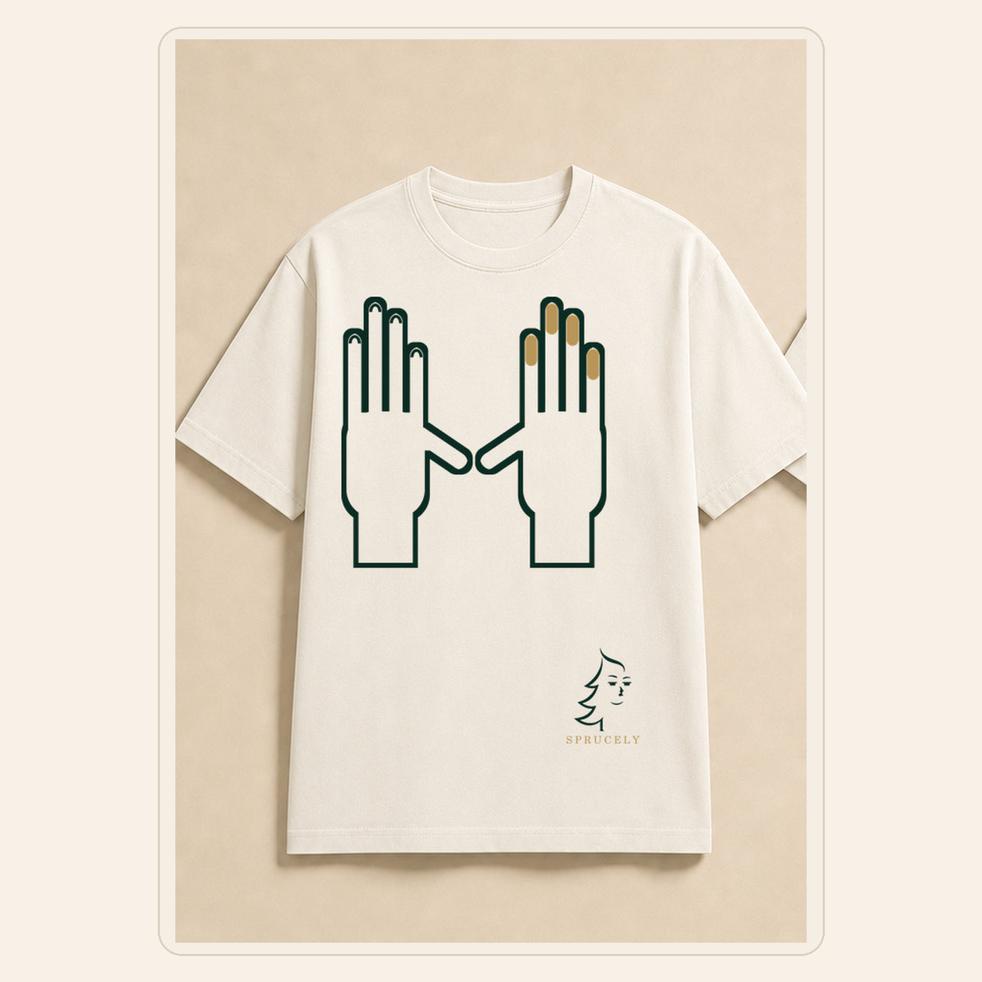Right Hand Privileges Minimal T-Shirt — Warm Ivory Edition, vista frontal sobre fondo neutro