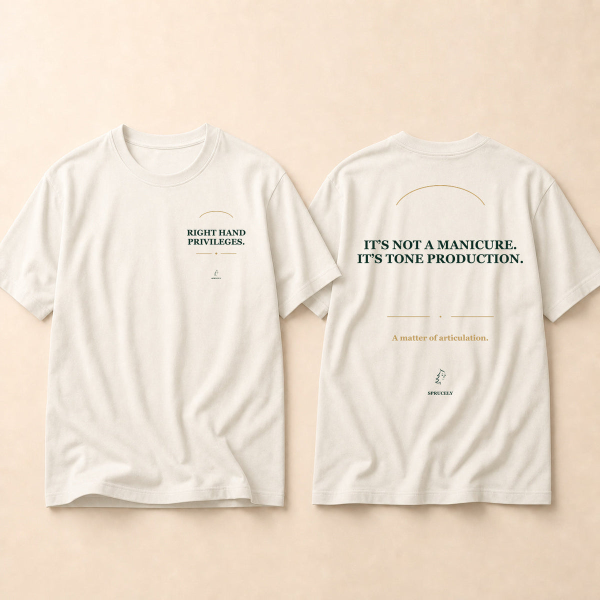 Right Hand Privileges T-Shirt — Warm Ivory Edition, matching the dark-edition design on a warm cream background