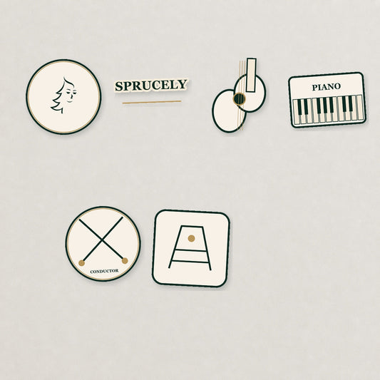 Sprucely Musician Icons Sticker Set — Light Edition on a neutral studio background