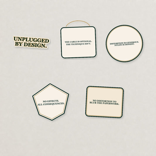 Unplugged & Honest Sticker Pack — Light Edition on a neutral studio background